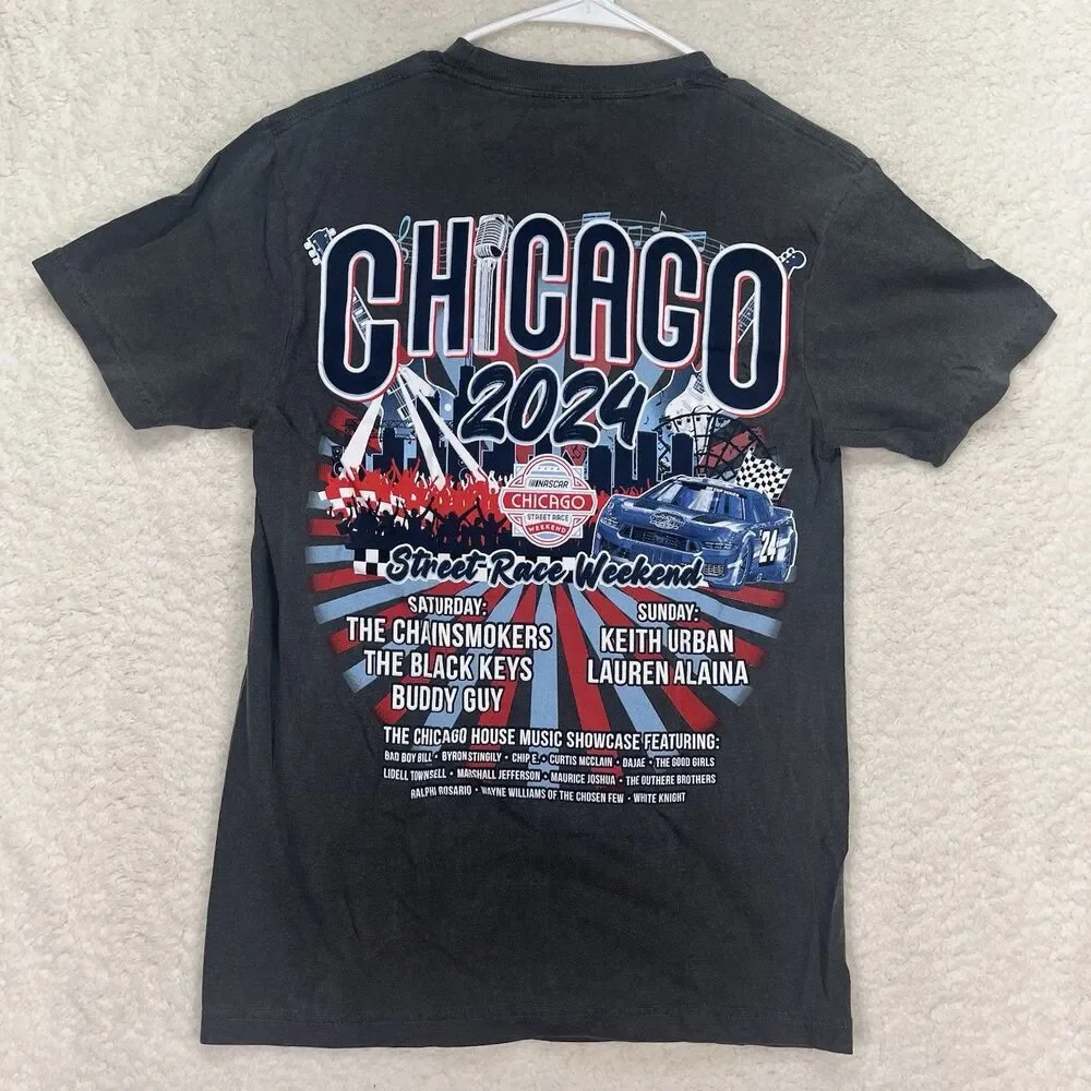 NASCAR Chicago Street Race 2024 Graphic Tshirt Gray Double Sided Mens Size Large